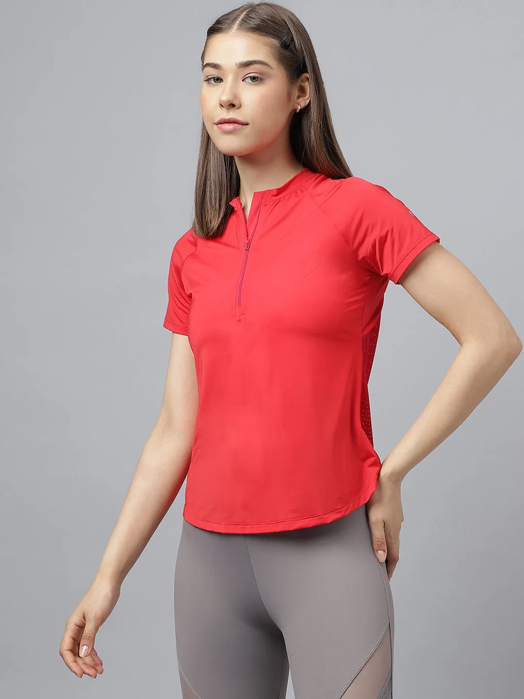 Fitkin women front zipper short sleeves t-shirt