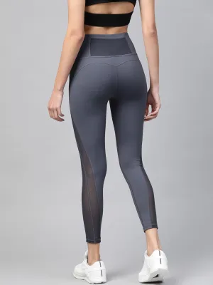 Fitkin Women Grey Side Net Panel Tights