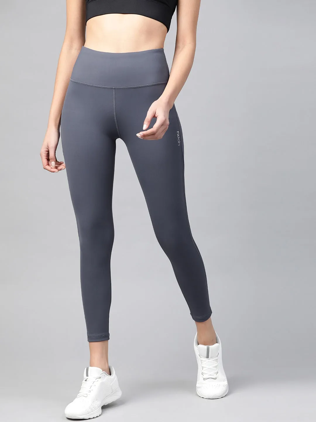 Fitkin Women Grey Side Net Panel Tights