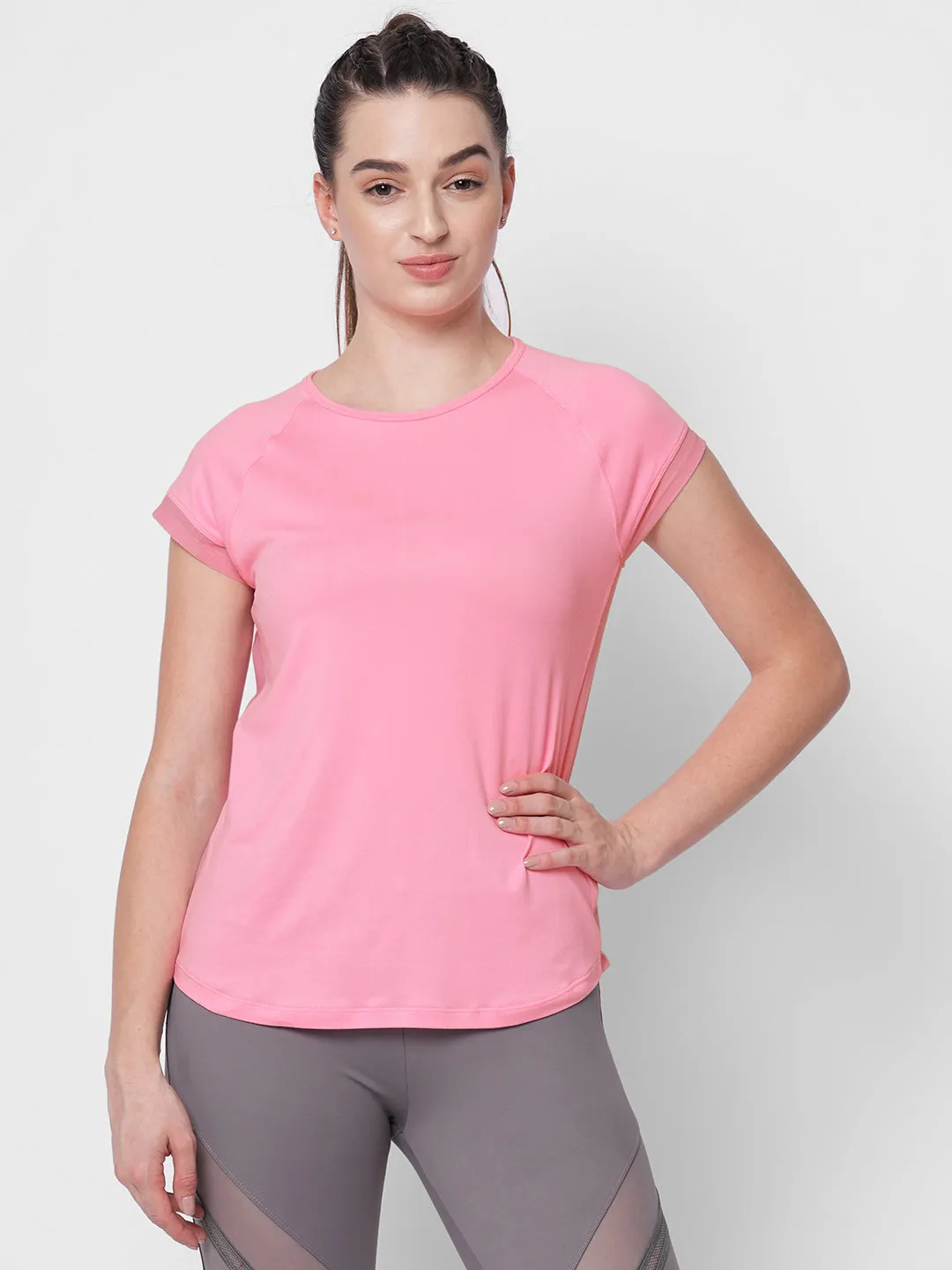Fitkin women neon pink side net panel detail tshirt