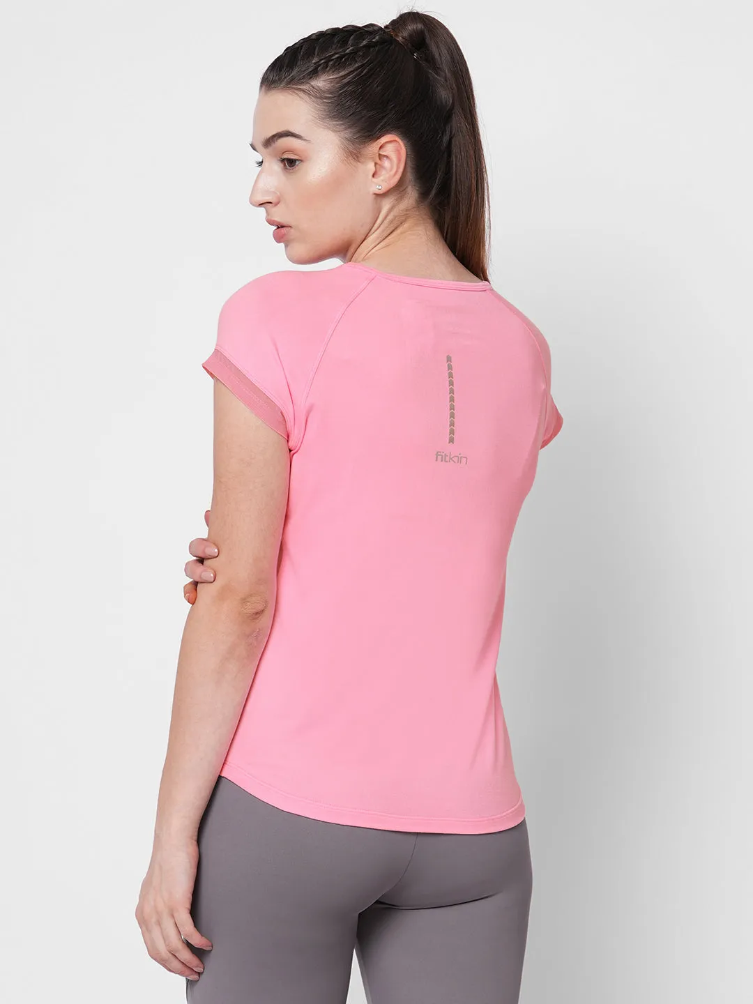 Fitkin women neon pink side net panel detail tshirt