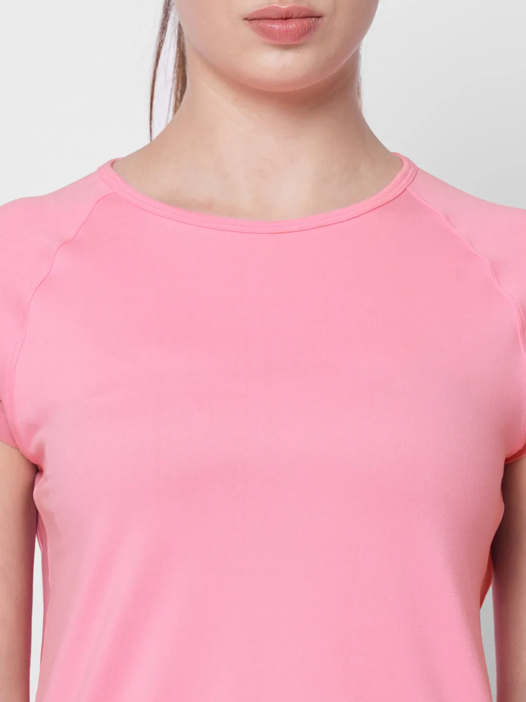 Fitkin women neon pink side net panel detail tshirt