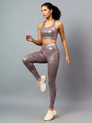 Fitkin Women Pink Animal Print Sports Bra Leggings Co-ord Set