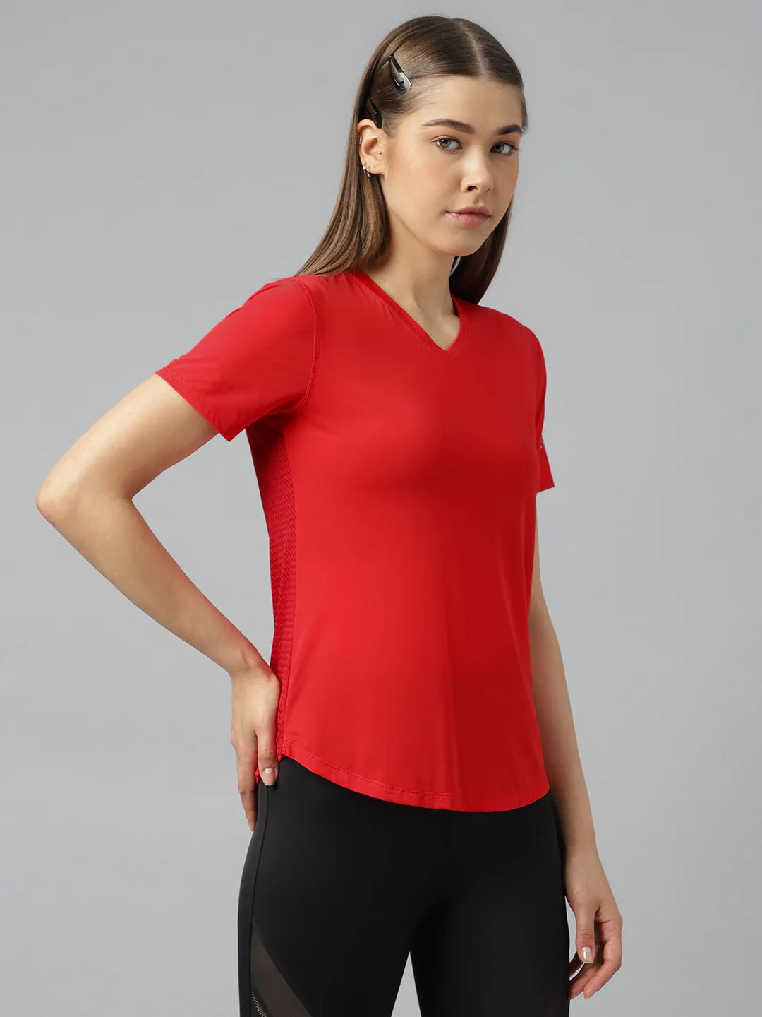Fitkin women v neck short sleeves t-shirt with back mesh