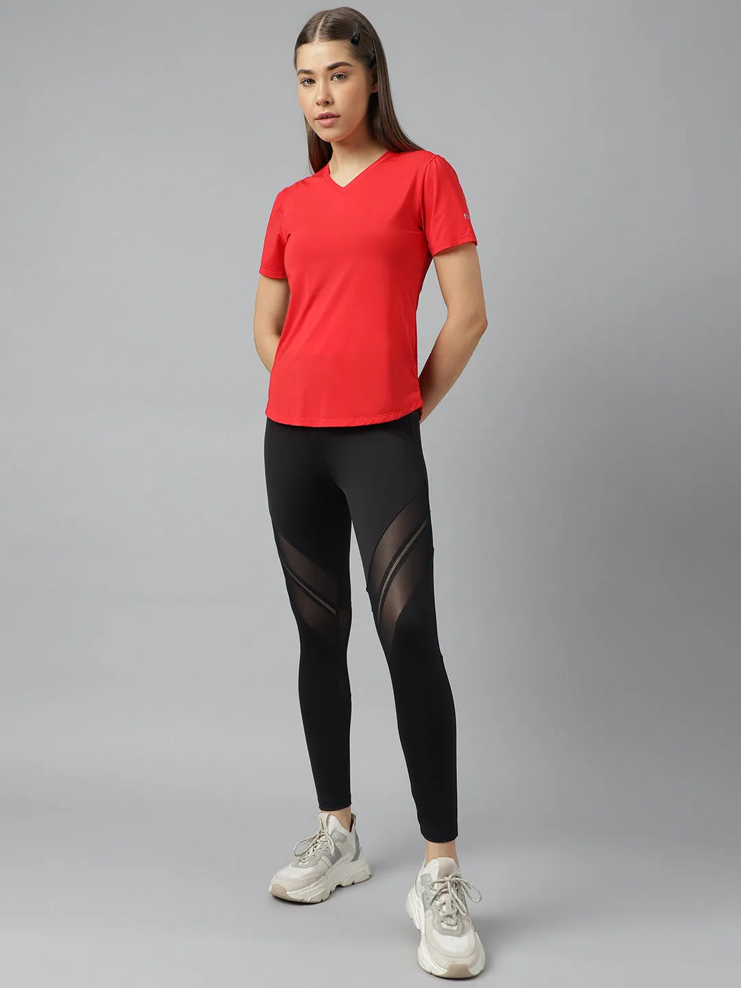 Fitkin women v neck short sleeves t-shirt with back mesh