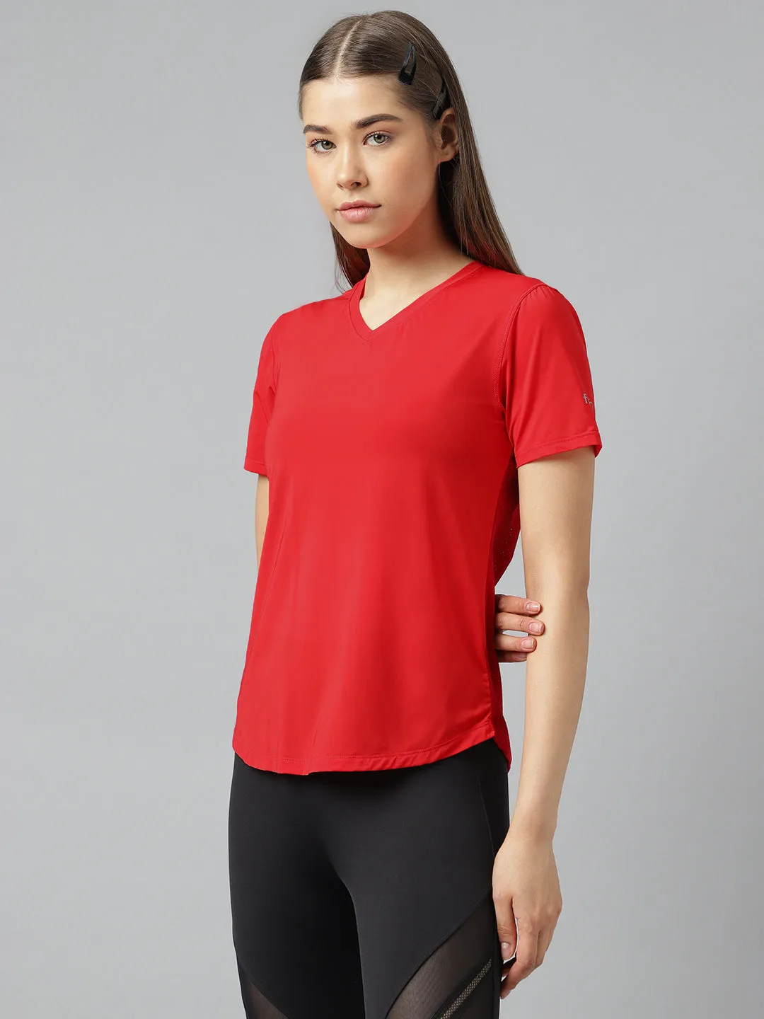 Fitkin women v neck short sleeves t-shirt with back mesh