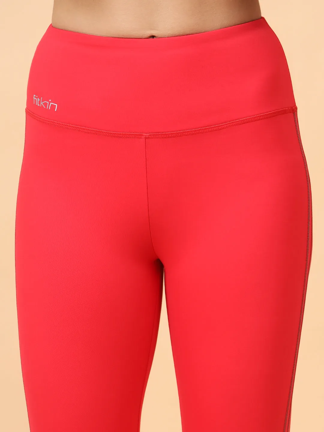 Fitkin Women's Red Side Reflective Detail Tights