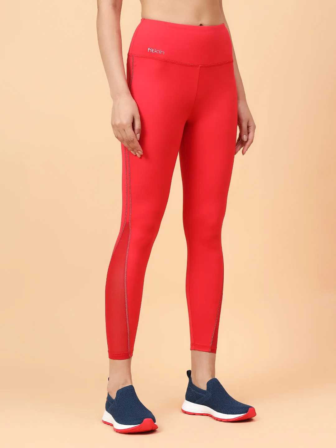 Fitkin Women's Red Side Reflective Detail Tights