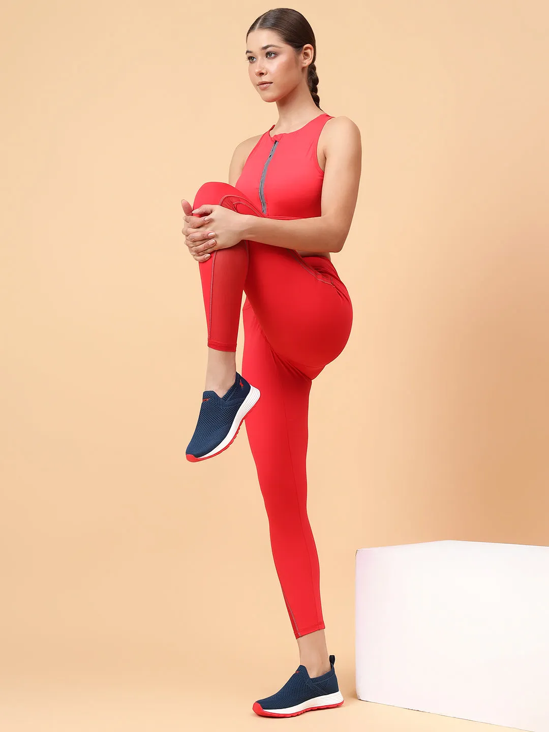 Fitkin Women's Red Side Reflective Detail Tights