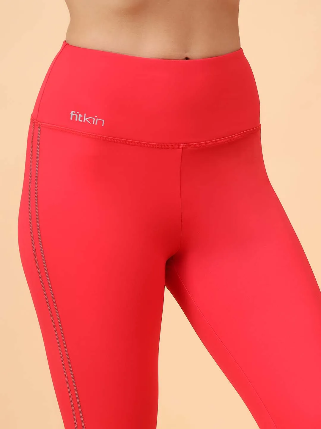 Fitkin Women's Red Side Reflective Detail Tights