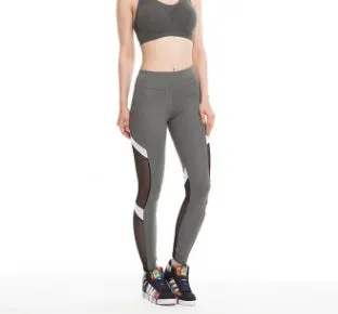 Fitness sports leggings two-section mesh high waist elastic breathable hip yoga clothes