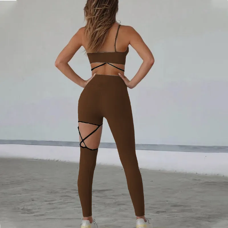 Fitness Tank Top Irregular Strap Pants
