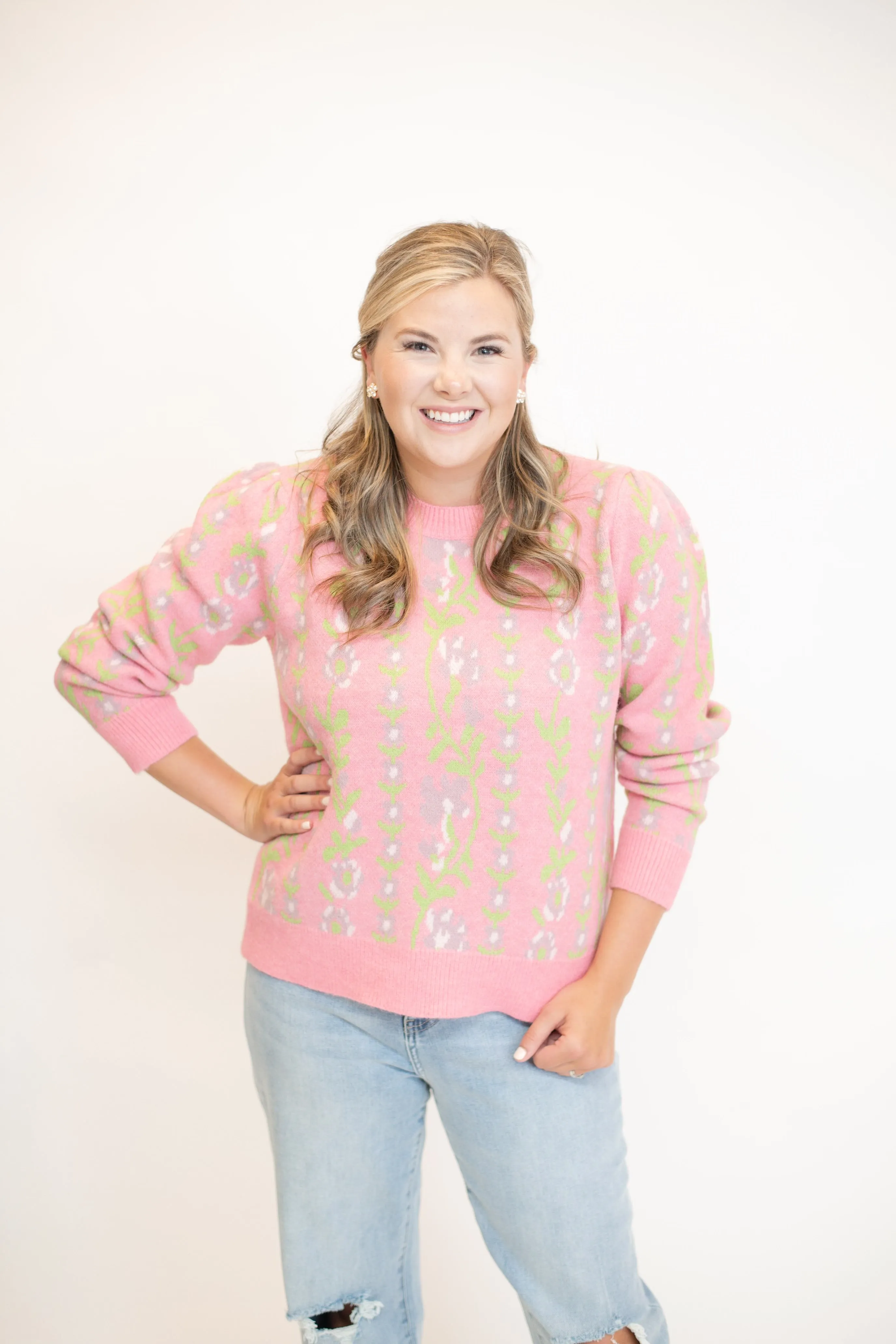 Floral Detail Sweater - Pink
