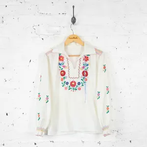 Floral Embroidery Cheesecloth Blouse - White - Womens S