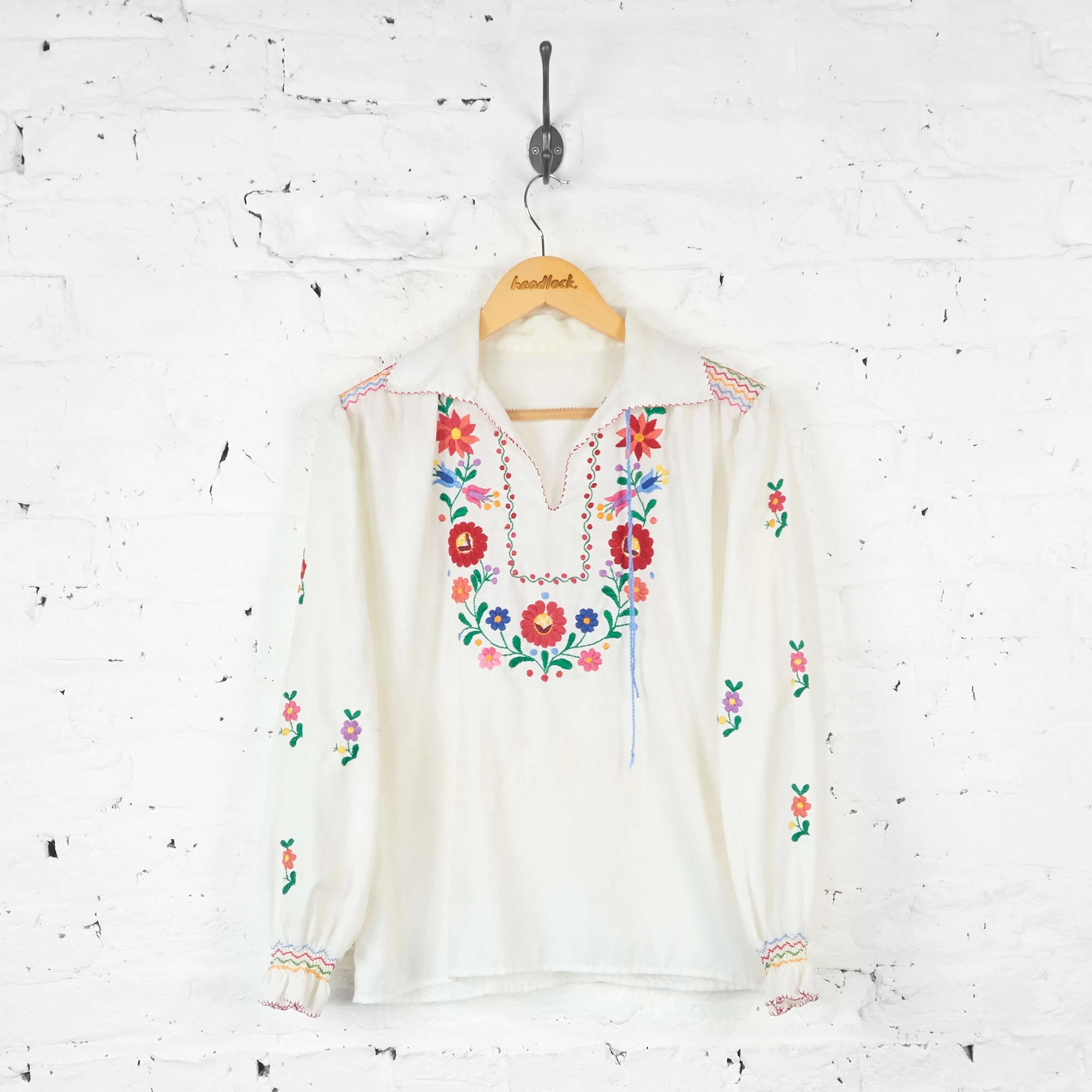 Floral Embroidery Cheesecloth Blouse - White - Womens S