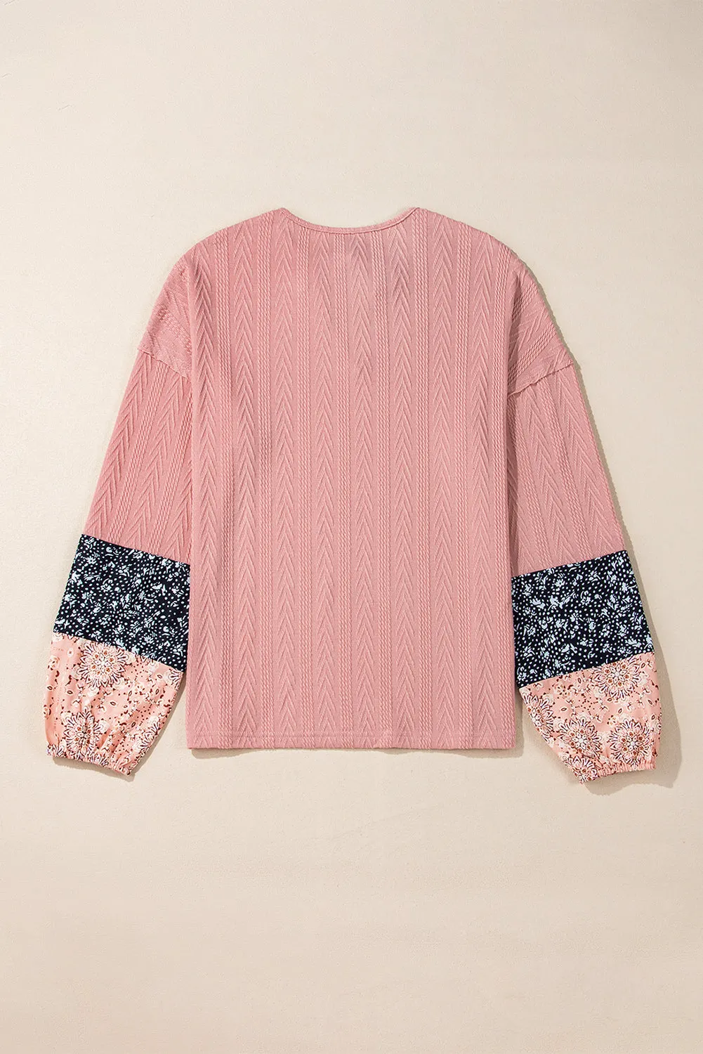 Floral Knit Drawstring V Neck Blouse