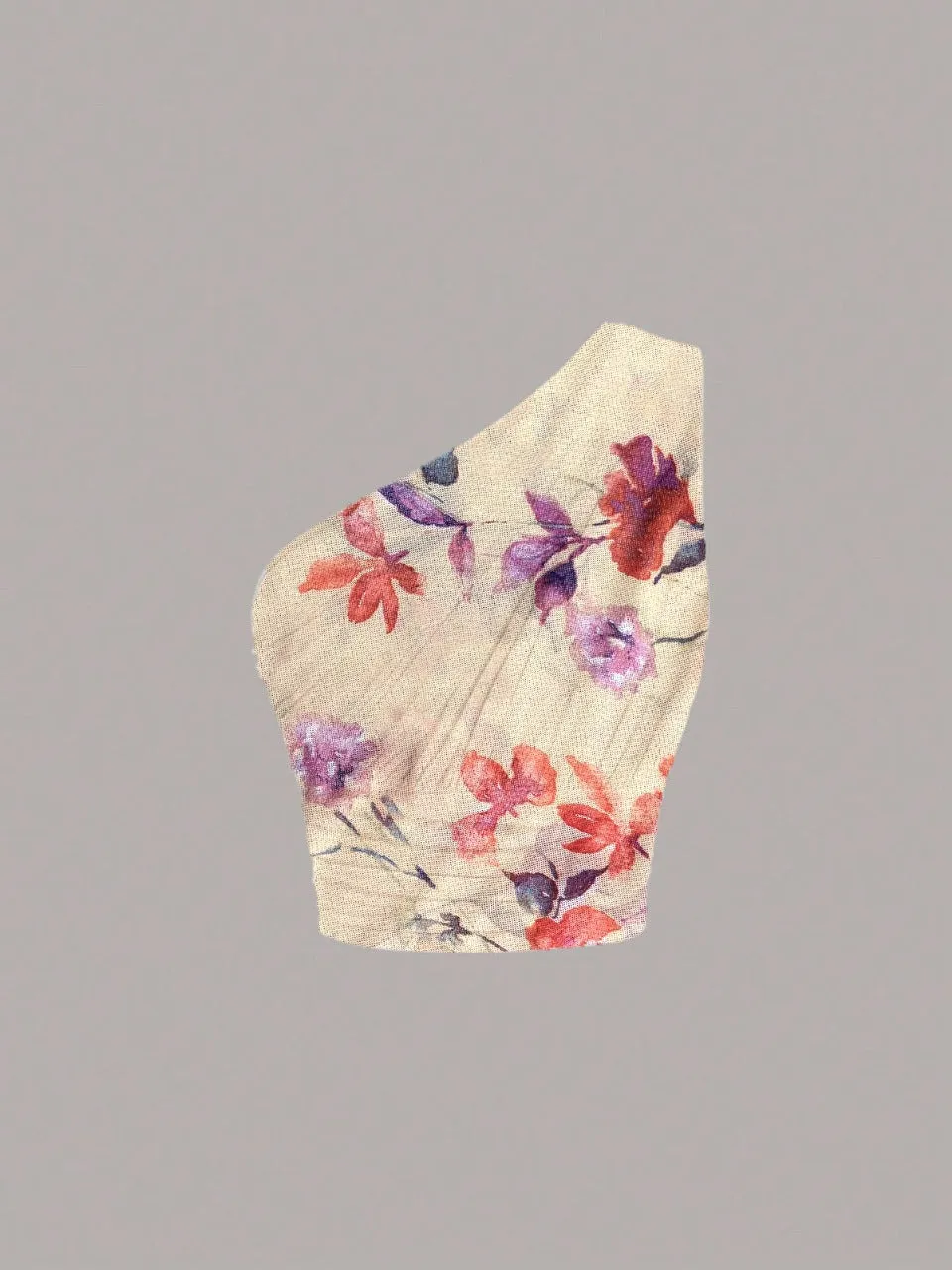 Floral One Shoulder Ruched Red Slim Fit Crop Top