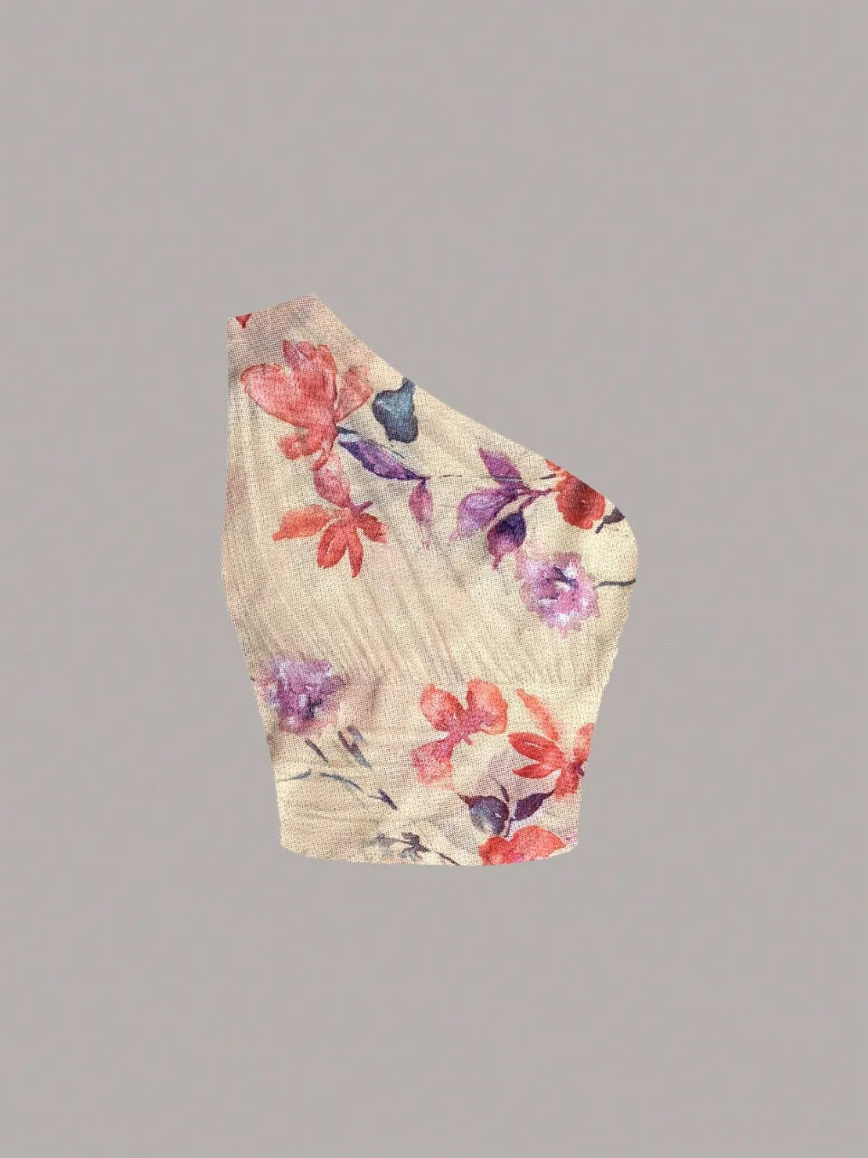 Floral One Shoulder Ruched Red Slim Fit Crop Top