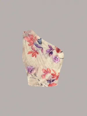 Floral One Shoulder Ruched Red Slim Fit Crop Top