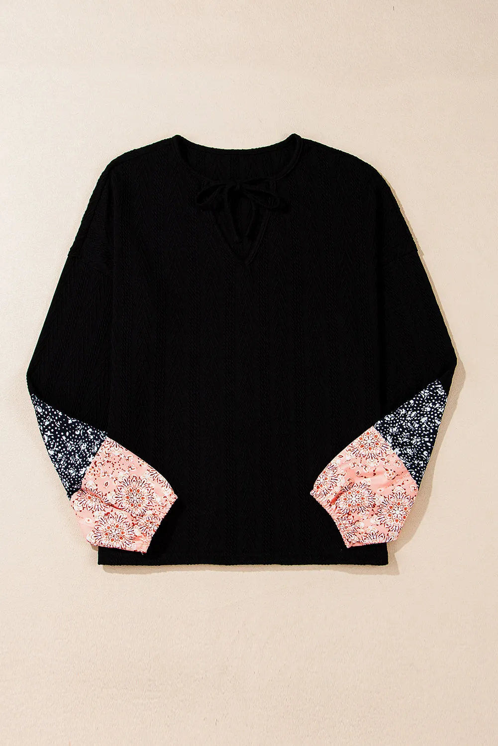 Floral Patchwork Textured Knit Blouse