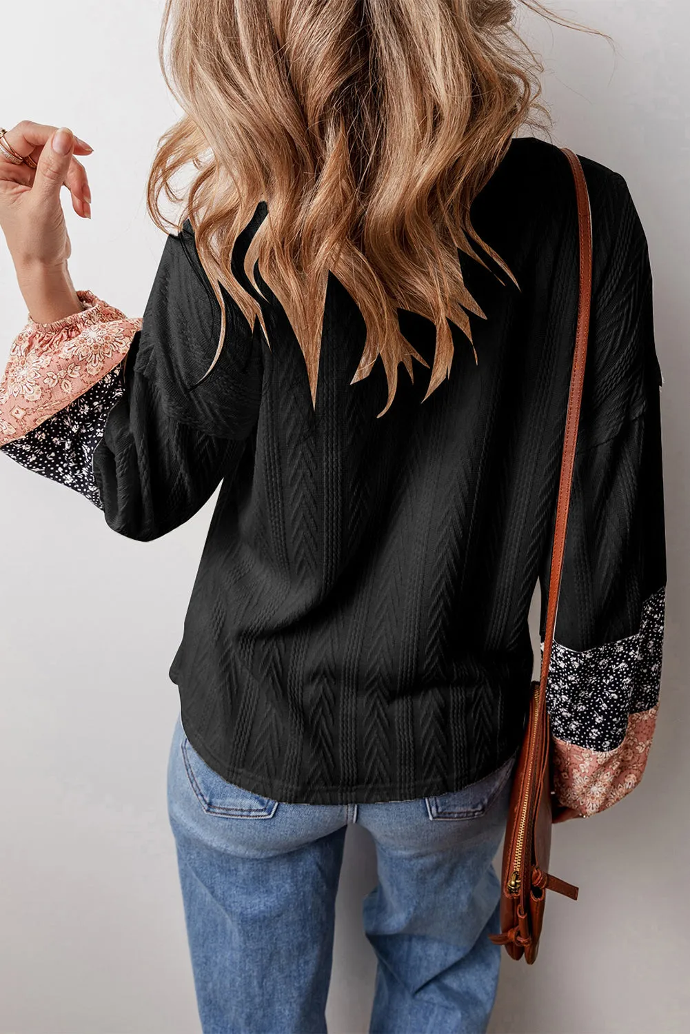 Floral Patchwork Textured Knit Blouse