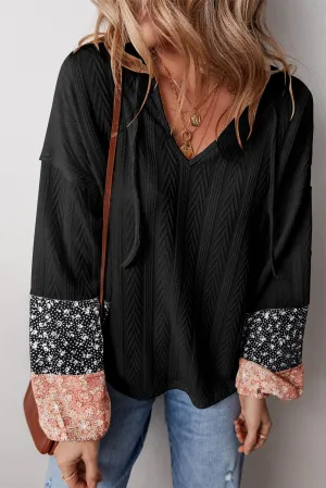 Floral Patchwork Textured Knit Blouse