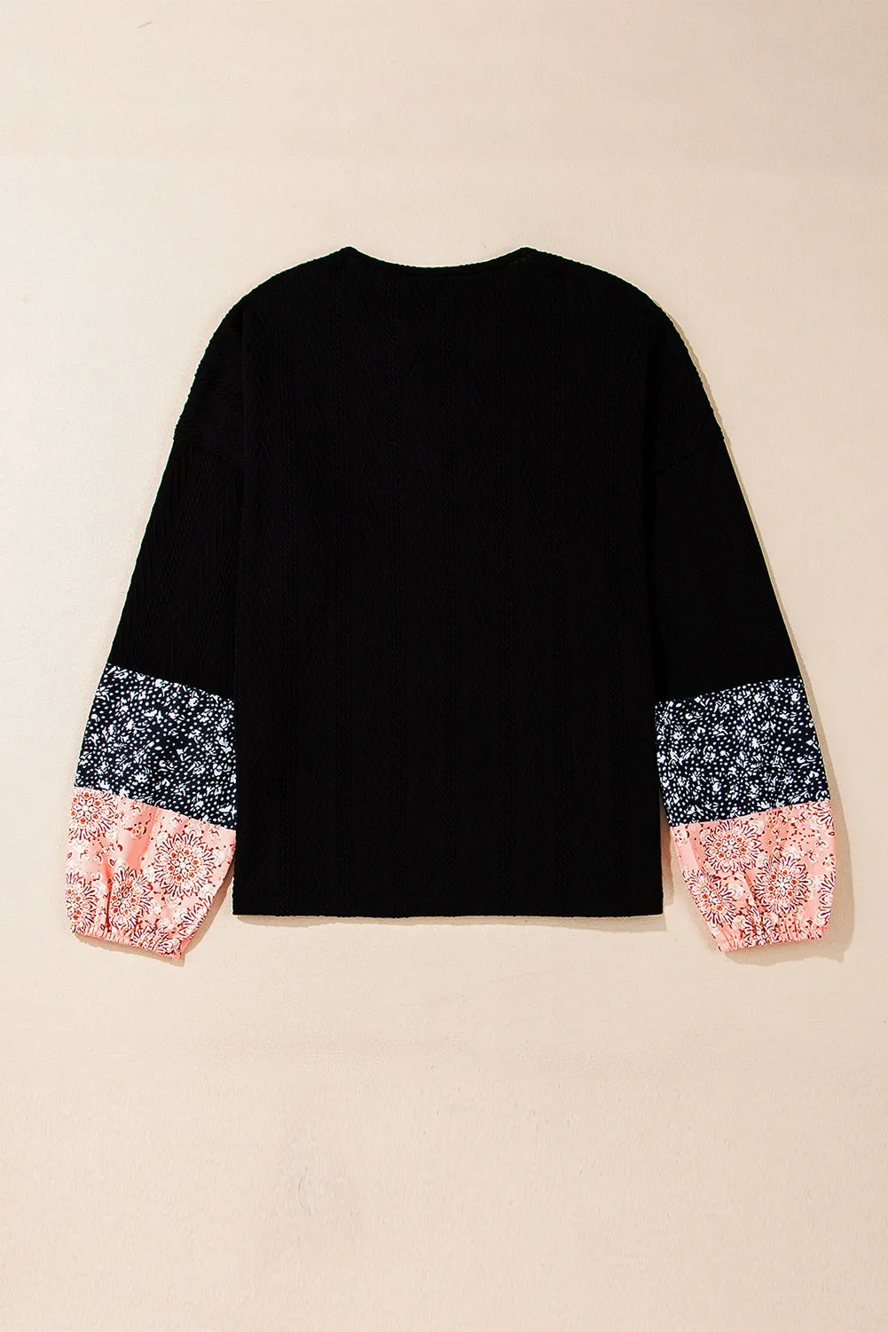 Floral Patchwork Textured Knit Blouse