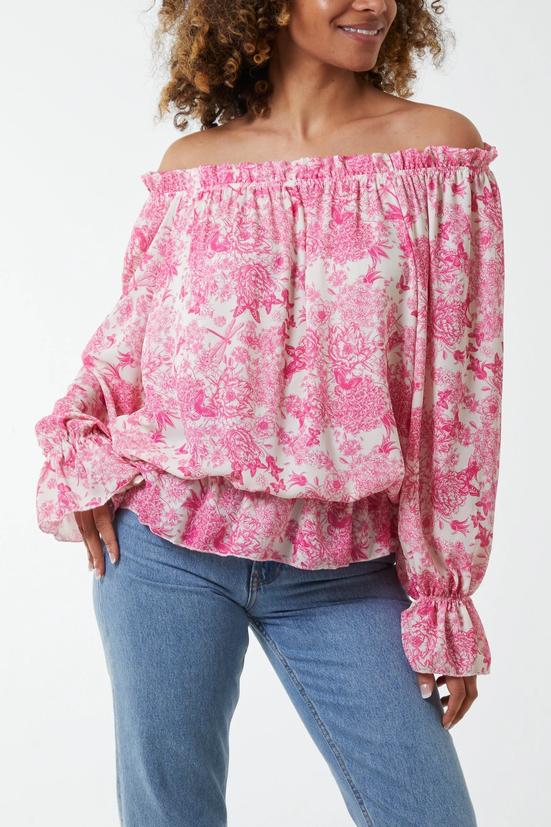 Floral Pattern Bardot Top