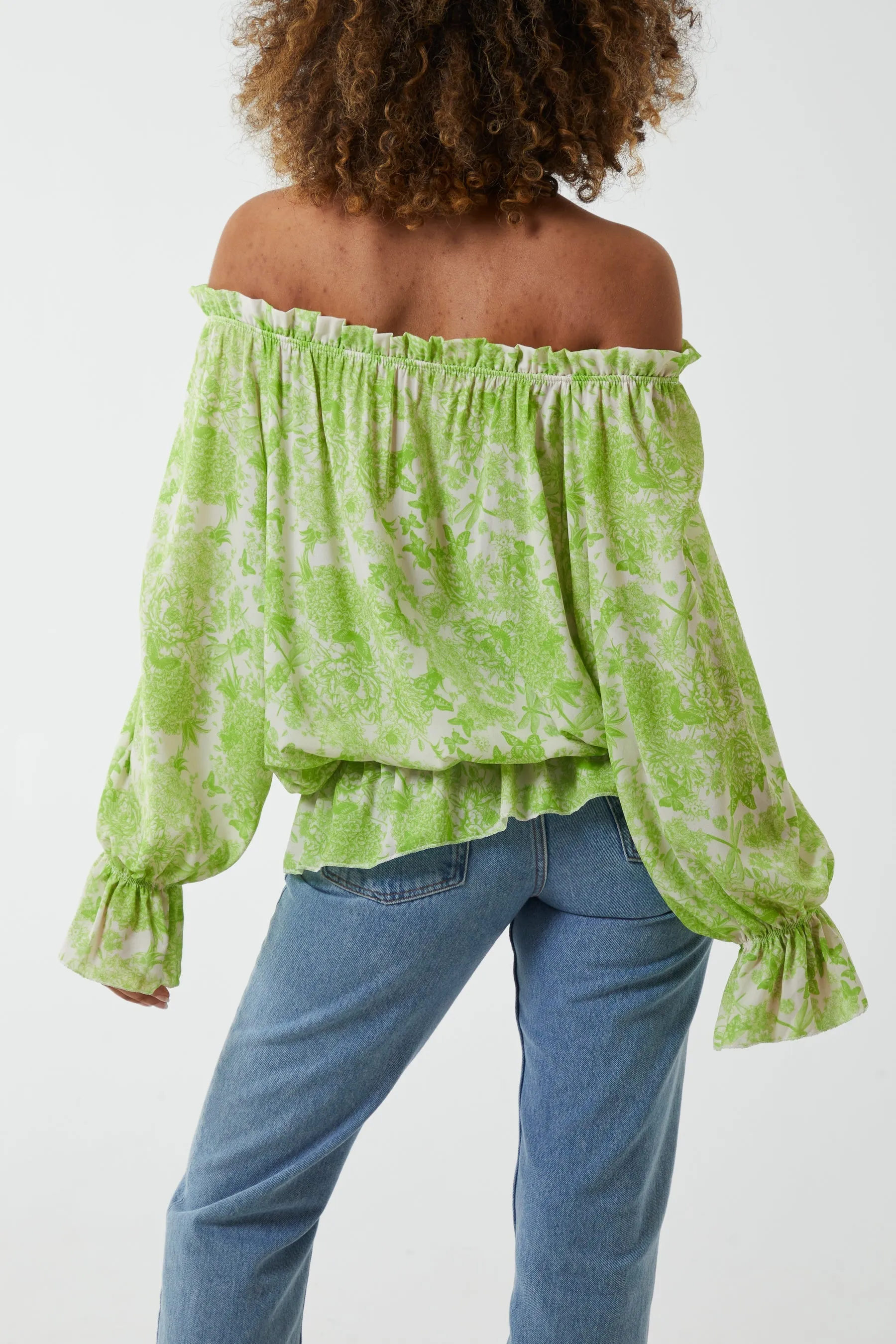 Floral Pattern Bardot Top