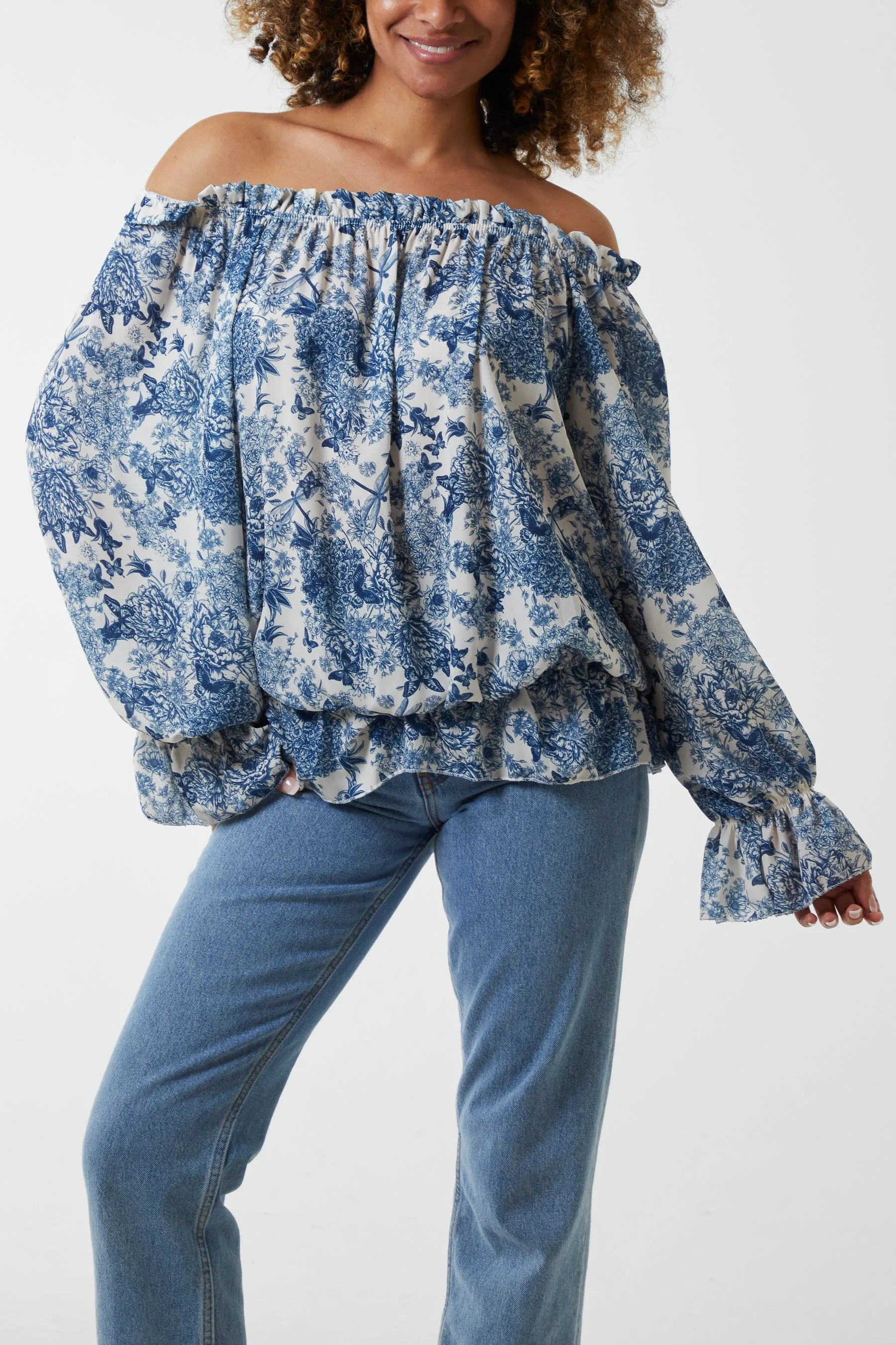 Floral Pattern Bardot Top