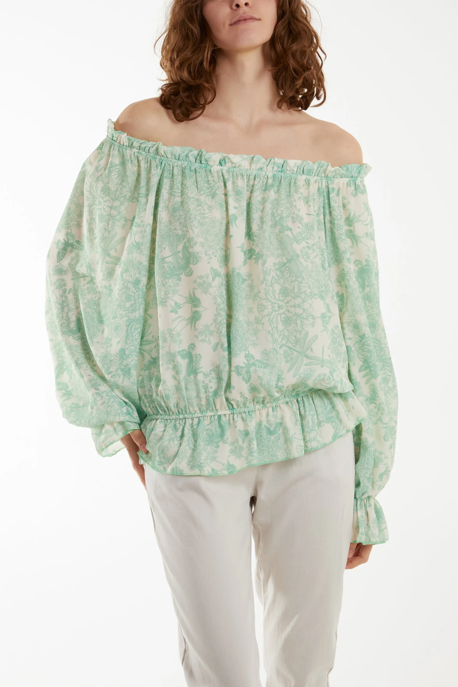 Floral Pattern Bardot Top