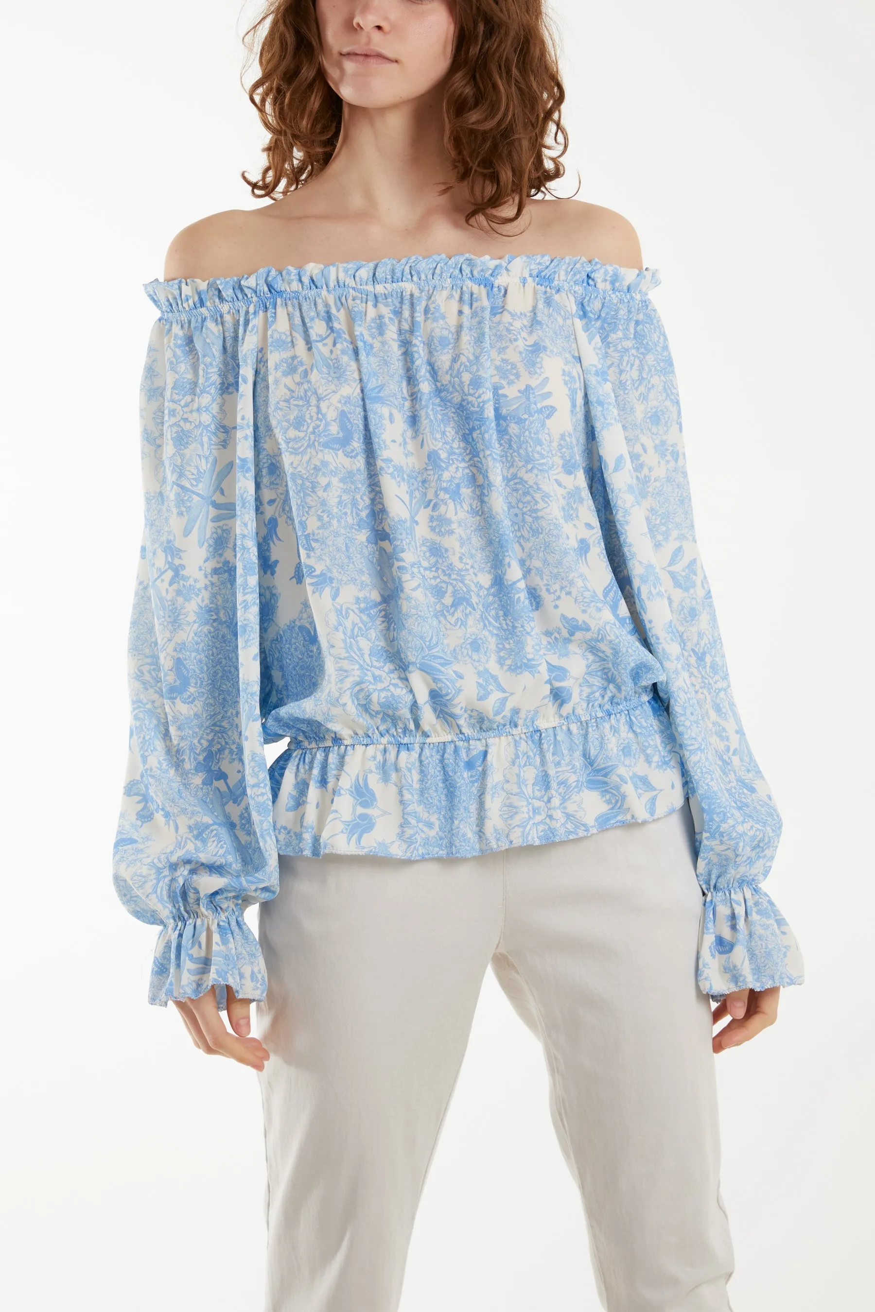 Floral Pattern Bardot Top