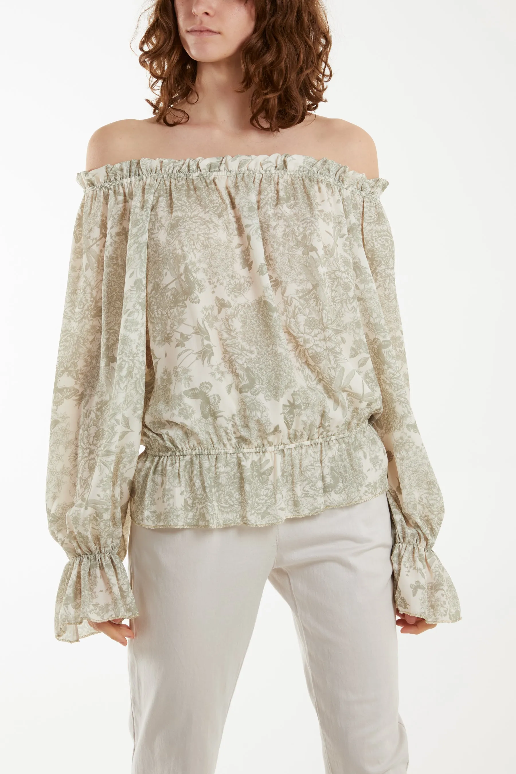 Floral Pattern Bardot Top