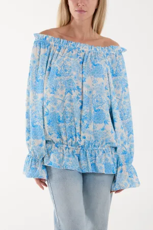 Floral Pattern Bardot Top