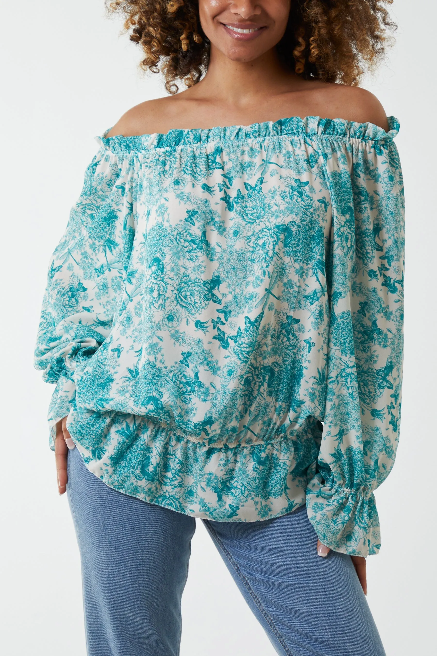Floral Pattern Bardot Top