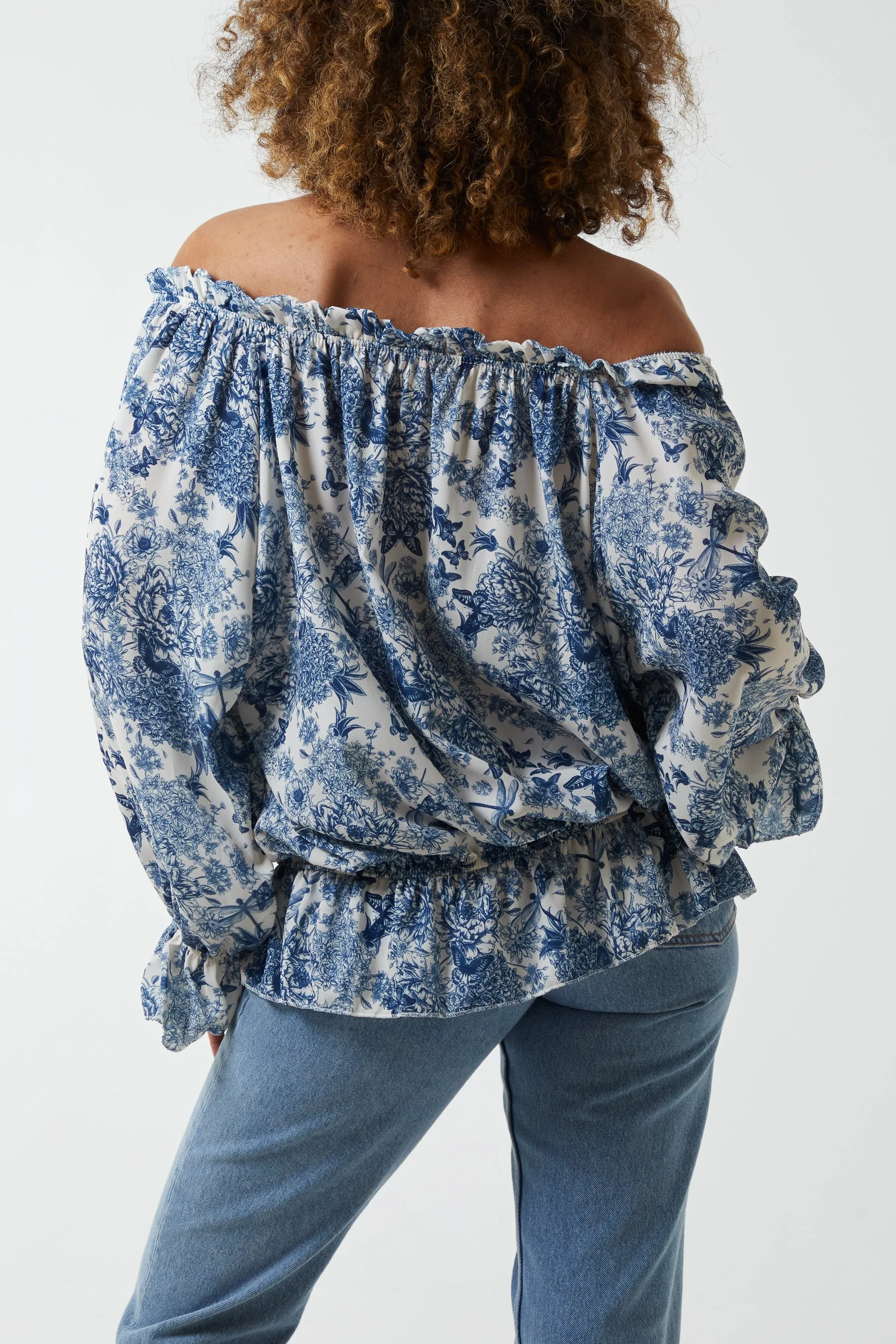 Floral Pattern Bardot Top