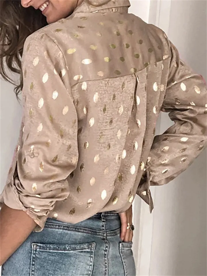 Floral Print & Polka Dot Gold Stamping Ladies Personality Blouses