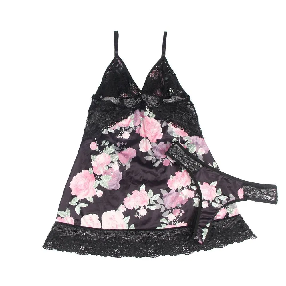 Floral Print Lace-up Babydoll Egypt Without Underwire