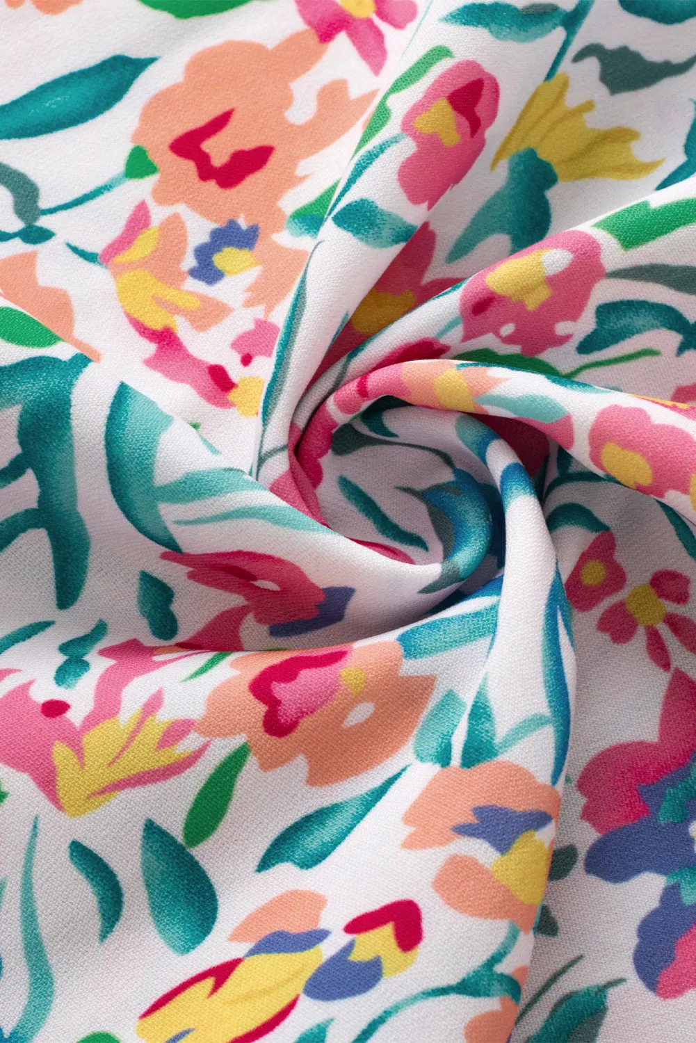Floral Print Split Neck Puff Sleeve Blouse