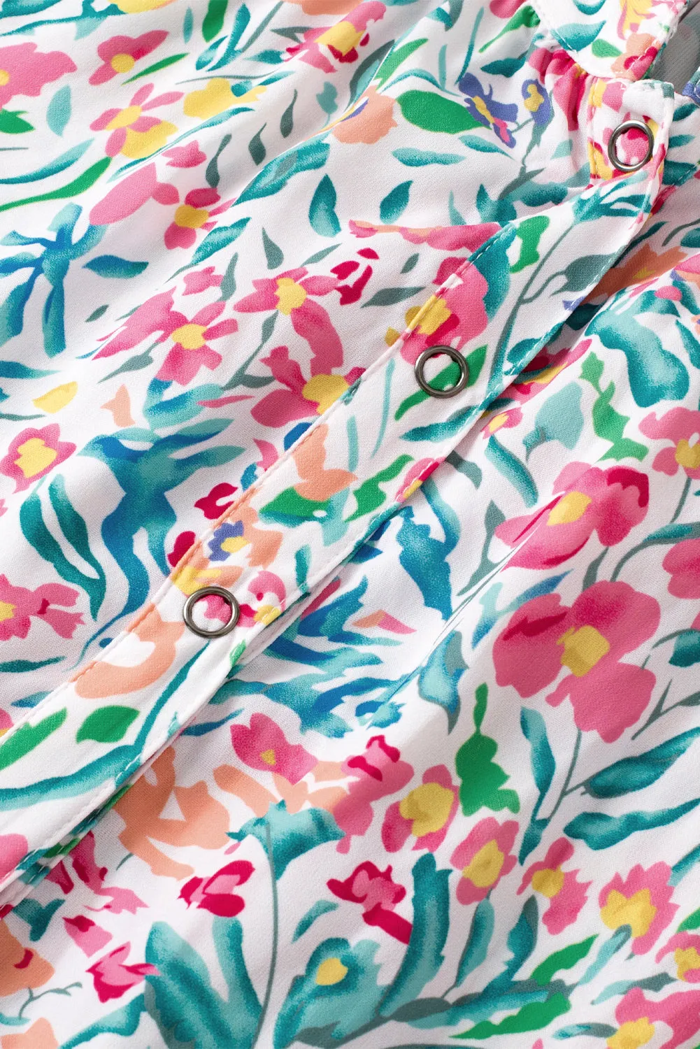 Floral Print Split Neck Puff Sleeve Blouse