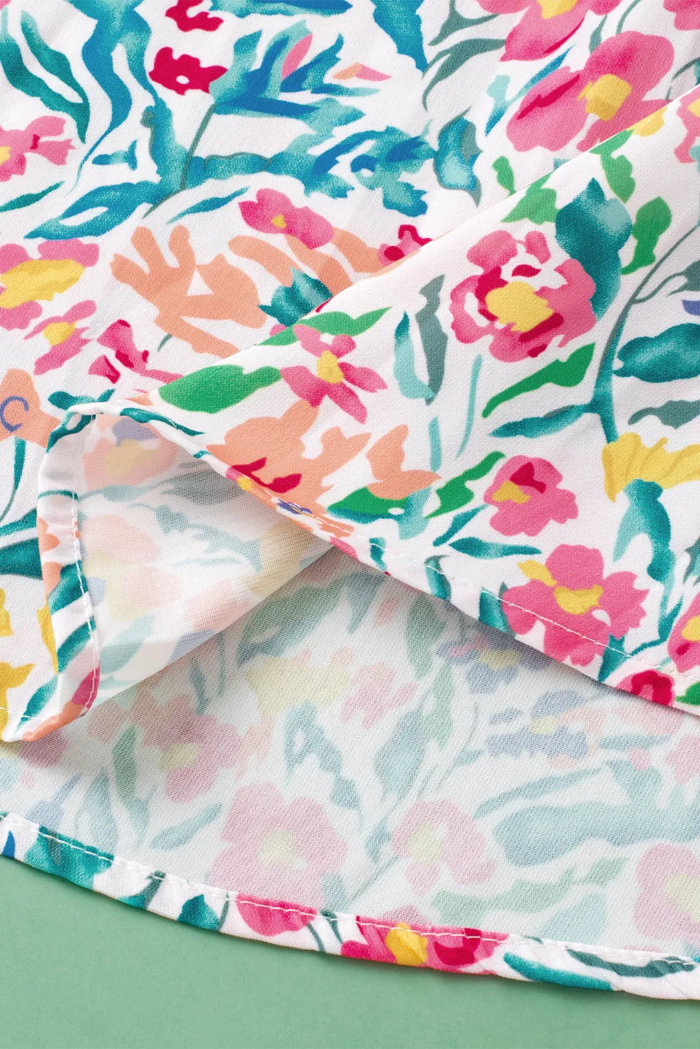 Floral Print Split Neck Puff Sleeve Blouse