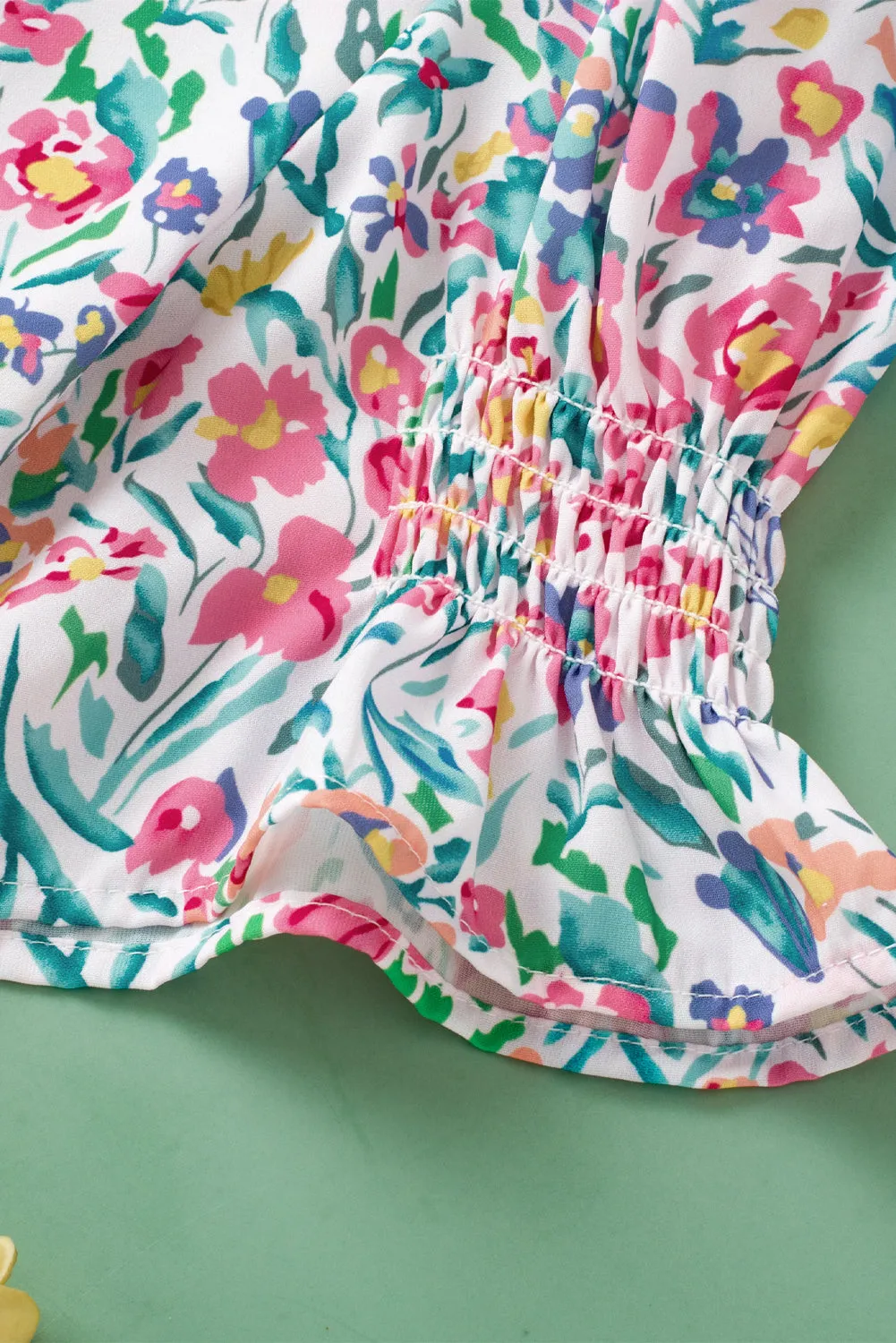 Floral Print Split Neck Puff Sleeve Blouse