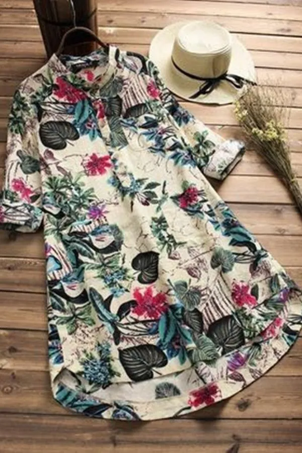 Floral Printing Cotton Dress