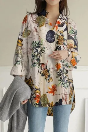 Floral Printing Long Sleeve Blouse