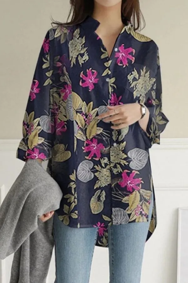 Floral Printing Long Sleeve Blouse