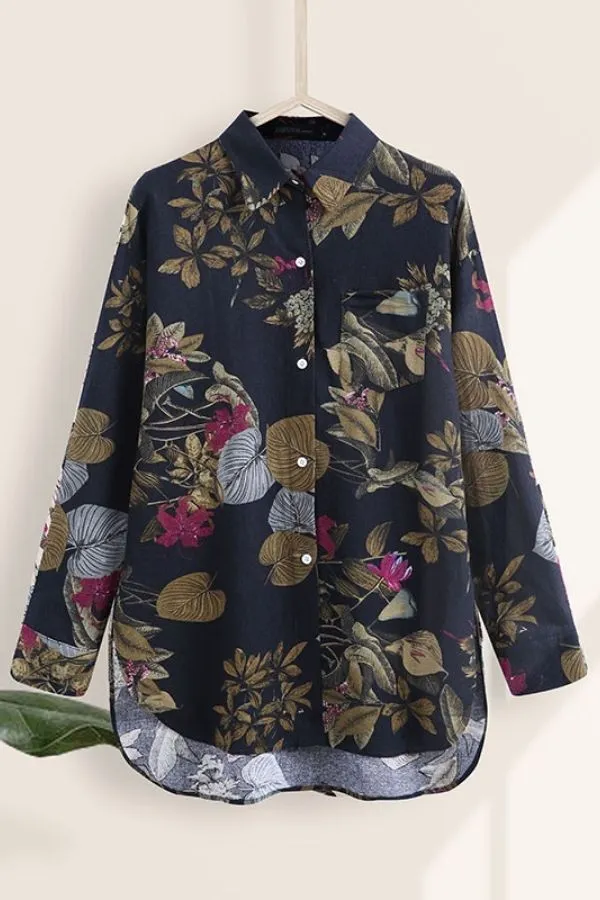 Floral Printing Long Sleeve Blouse