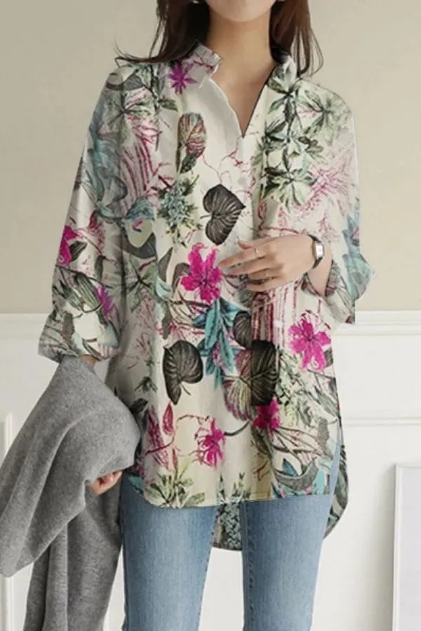 Floral Printing Long Sleeve Blouse