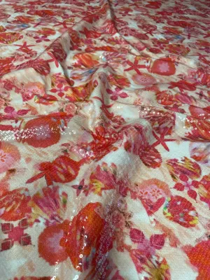 Floral Sequin Fabric – Red and Pink Starfish 2-Way Stretch Fabric By The Yard