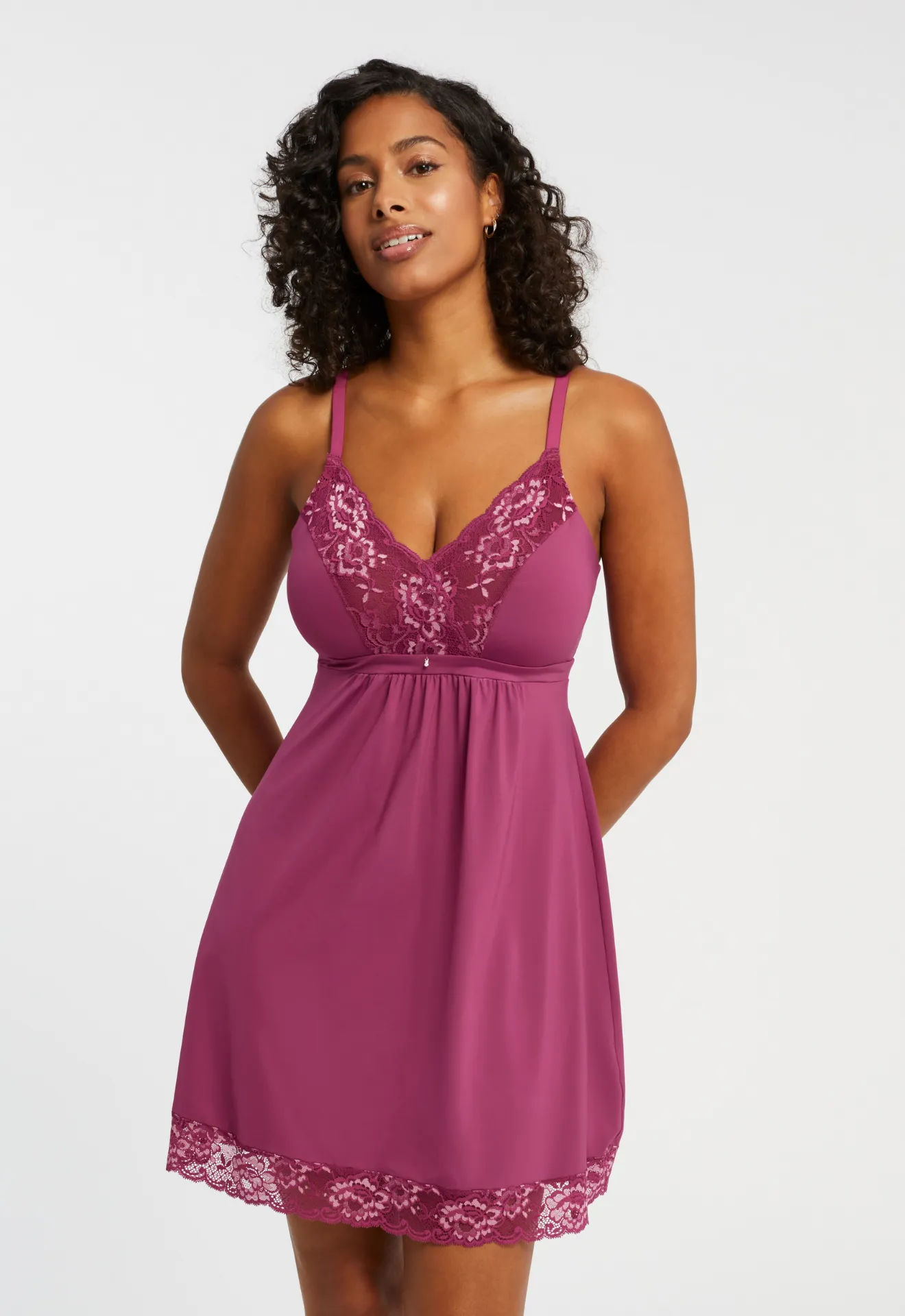 Full Bust Support Chemise - Cranberry