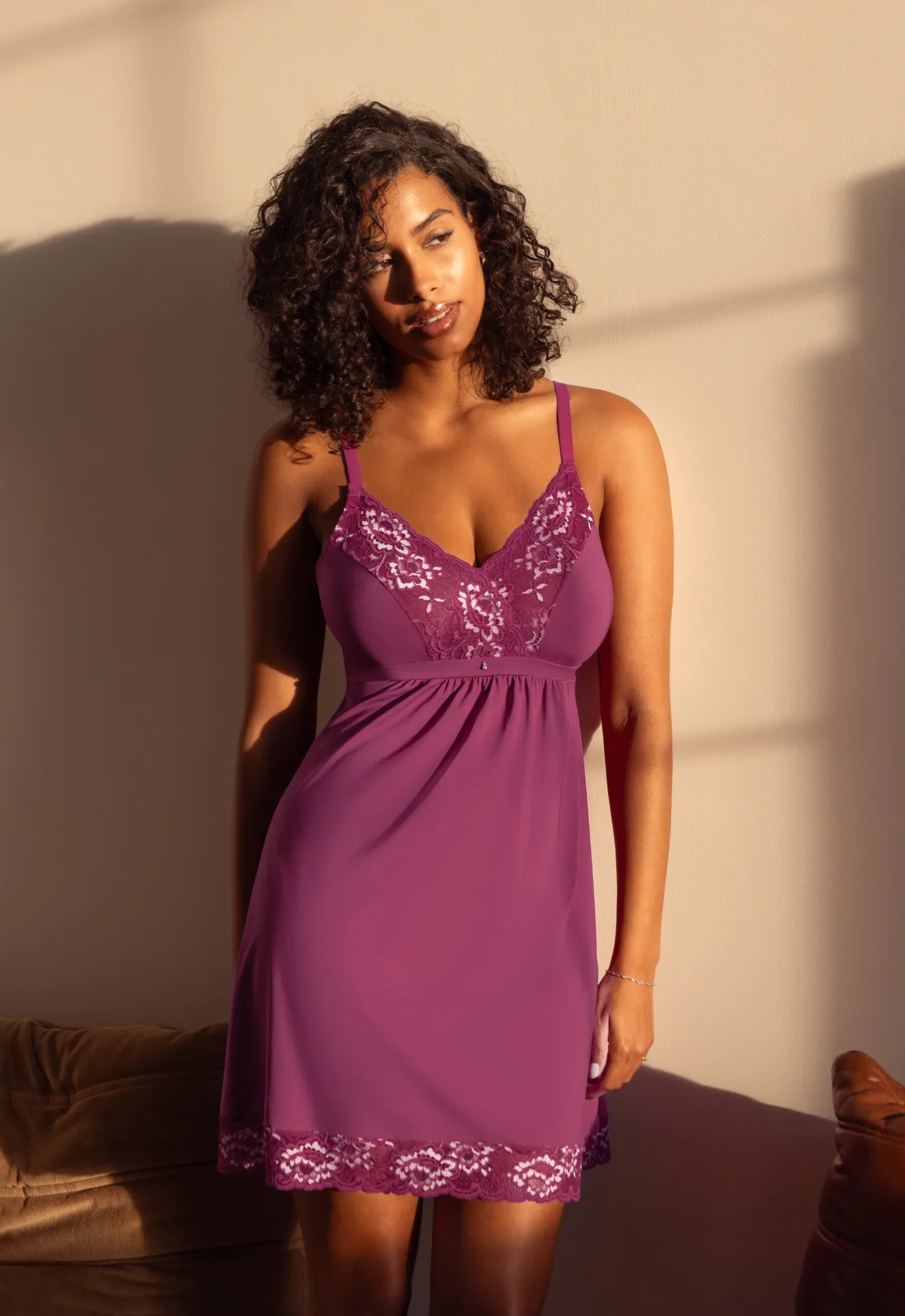 Full Bust Support Chemise - Cranberry